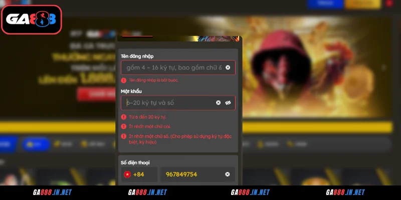 Lưu ý khi hội viên thực hiện đăng ký GA888