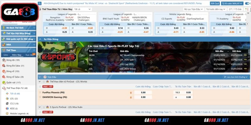 Một số bộ môn thể thao được yêu thích tại Saba GA888