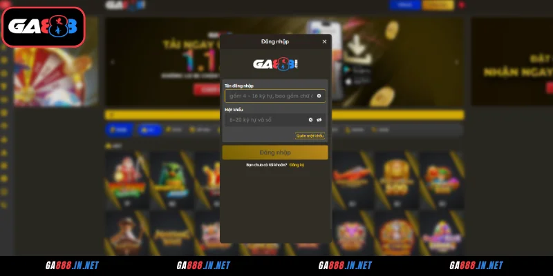 Thao tác đăng nhập acc GA888 trên website